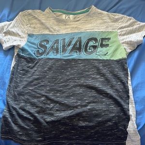 PX clothing size L savage wording silver and black t shirt